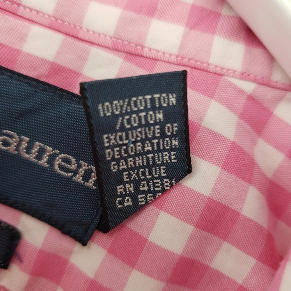 Ralph Lauren Polo Button Down Short Sleeve Shirt Large Classic Fit Pink White